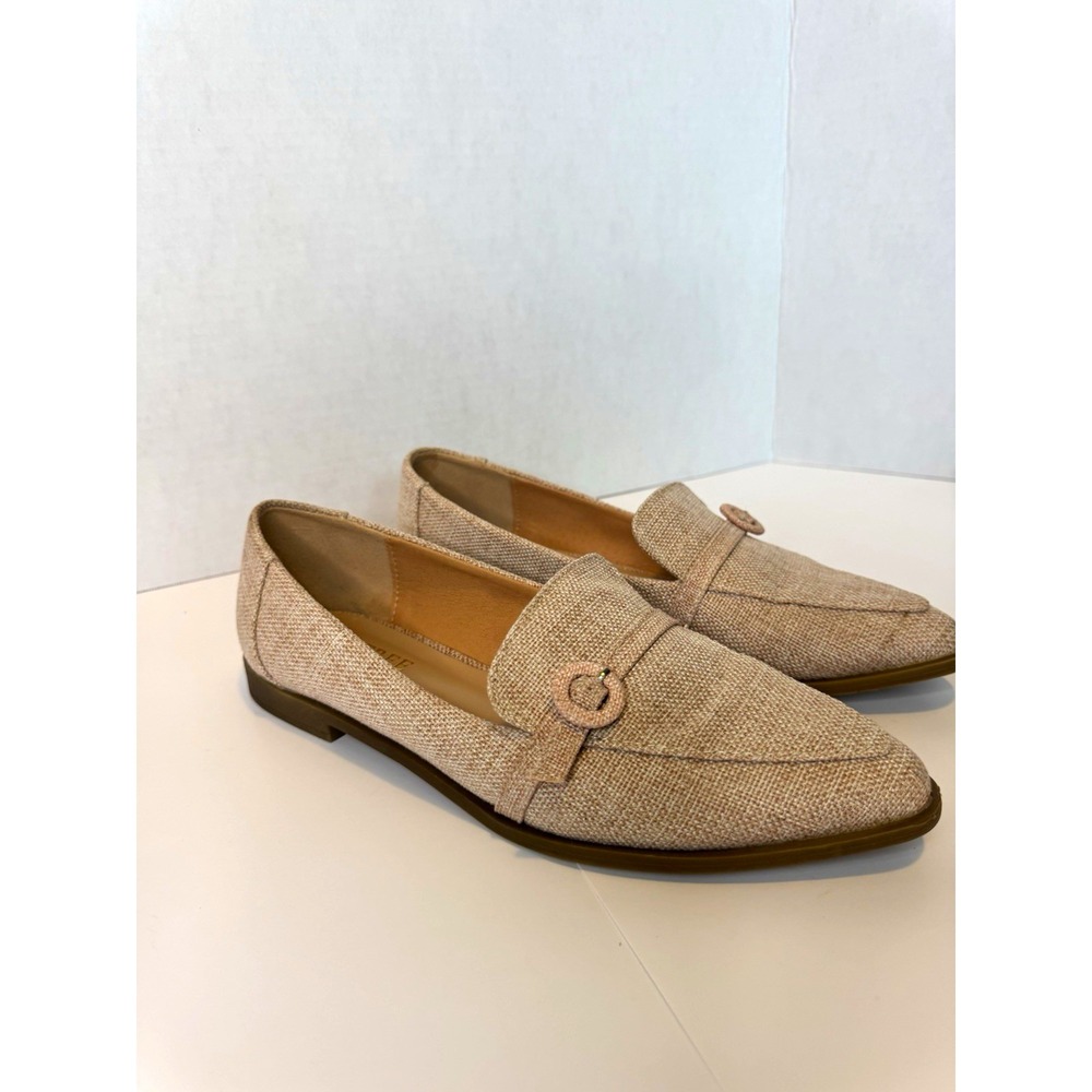 TINSTREE Women's Beige Linen Slip-On Loafer Flats Pointed Toe Buckle Sz 9